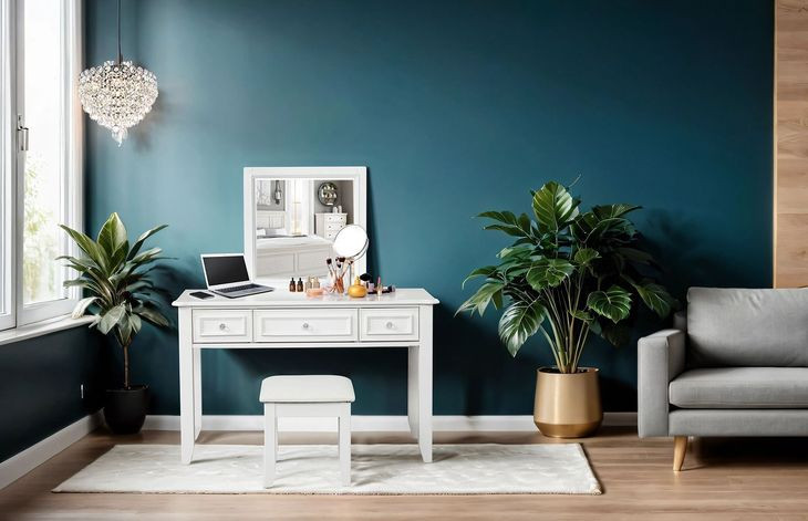 Naucalpan White Vanity Set with Stool