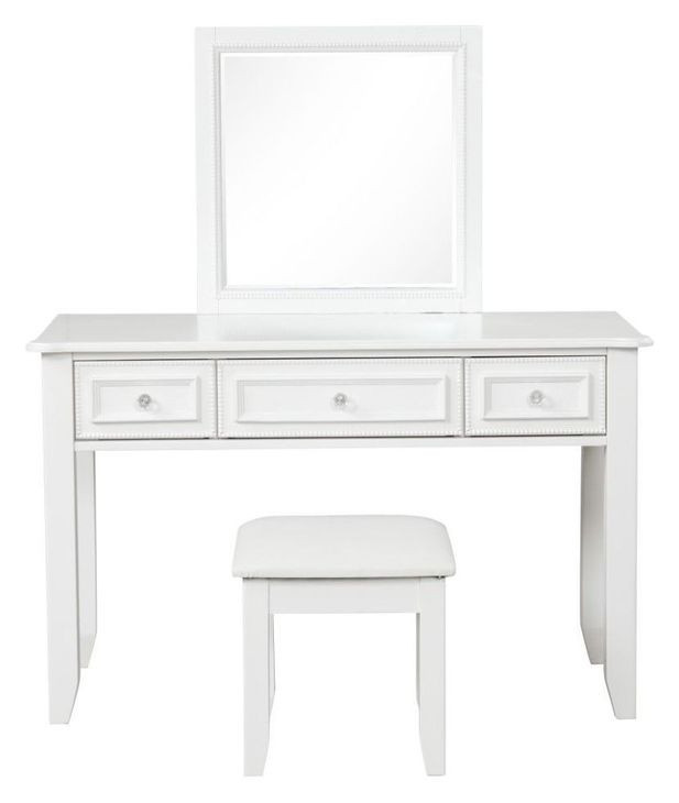 Naucalpan White Vanity Set with Stool