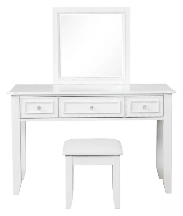 Naucalpan White Vanity Set with Stool