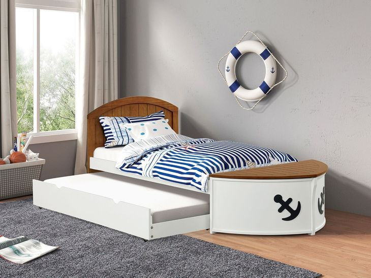 Poseidon White and Oak Twin Captain Novelty Bed with Trundle