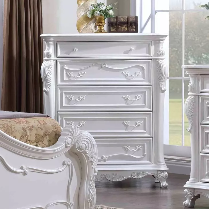 Ventresca White Upholstered Panel Bedroom Set with Nailhead Trim