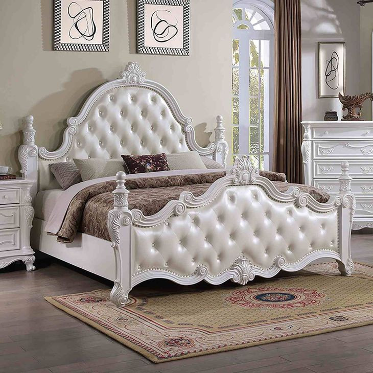 Cremona White King Upholstered Panel Bed with Nailhead Trim