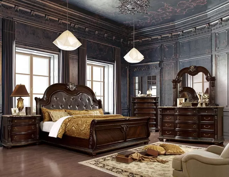 Fromberg Brown Cherry Sleigh Bedroom Set