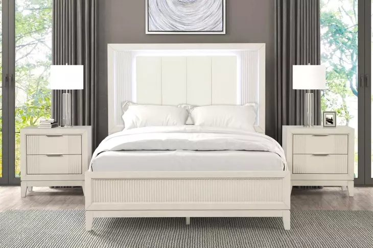 Isadore Antique White Panel Bedroom Set with LED Light