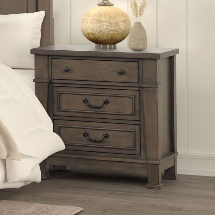 Huddersfield Dark Walnut 3 Drawer Nightstand with USB Charging
