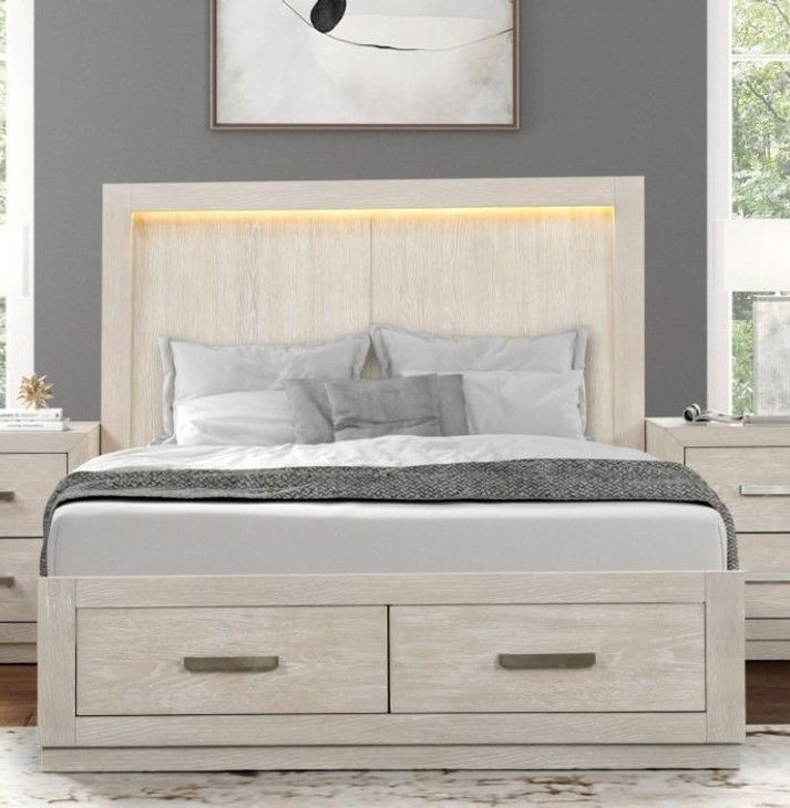 Wellingborough Light Gray Queen Storage Platform Bed with LED Light