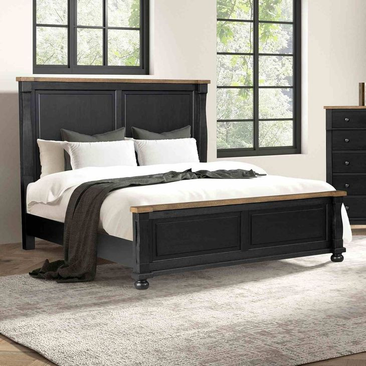 Neue Mills Farmhouse Black and Rustic Oak King Panel Bed