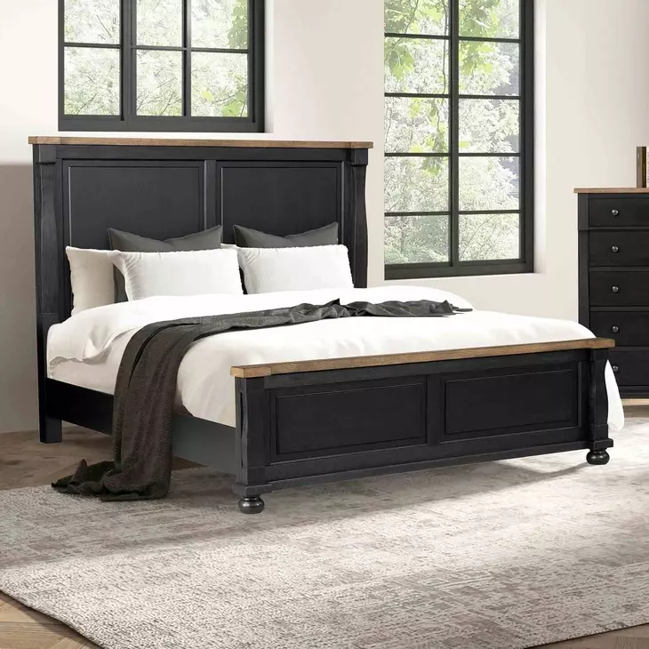 Neue Mills Farmhouse Black and Rustic Oak King Panel Bed