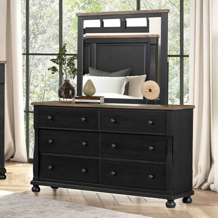 Neue Mills Farmhouse Black and Rustic Oak 6 Drawer Dresser