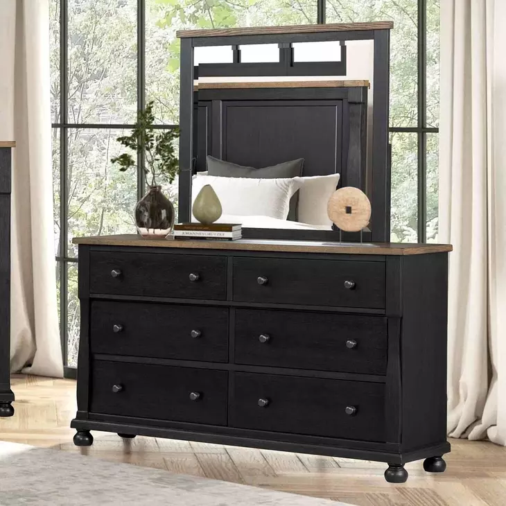Neue Mills Farmhouse Black and Rustic Oak 6 Drawer Dresser
