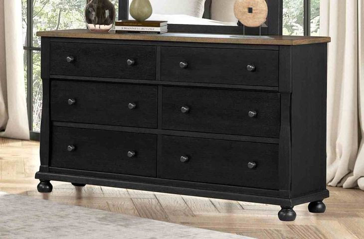 Neue Mills Farmhouse Black and Rustic Oak 6 Drawer Dresser