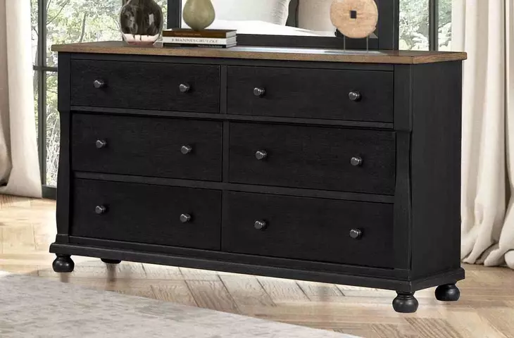 Neue Mills Farmhouse Black and Rustic Oak 6 Drawer Dresser