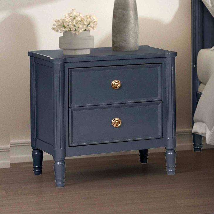 Altamira Malta Blue 2 Drawer Nightstand with USB Charging