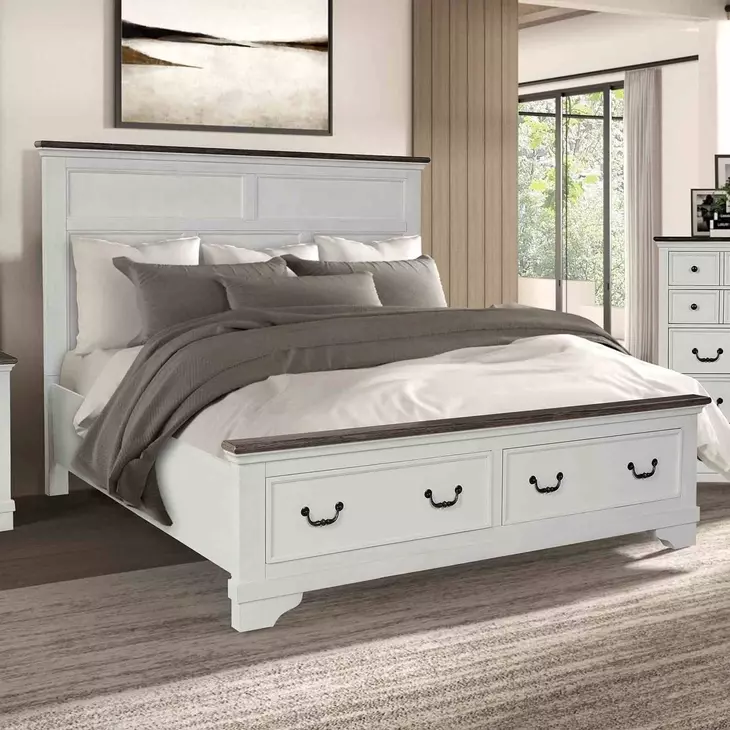 Hampstead White and Dark Brown Storage Panel Bedroom Set