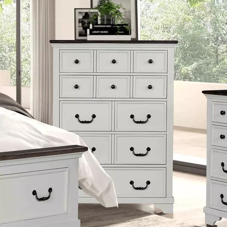 Hampstead White and Dark Brown 5 Drawer Chest