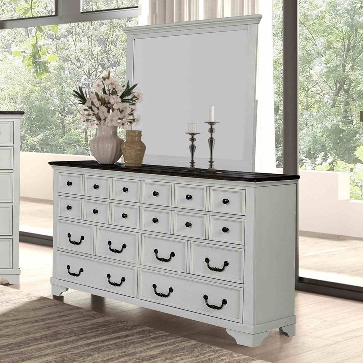 Hampstead White and Dark Brown 6 Drawer Dresser
