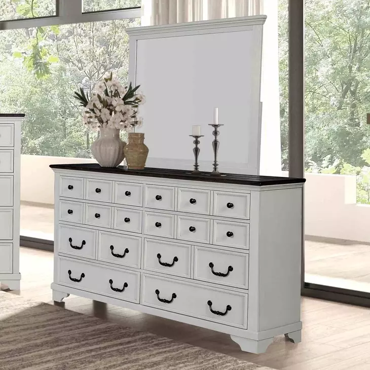 Hampstead White and Dark Brown 6 Drawer Dresser