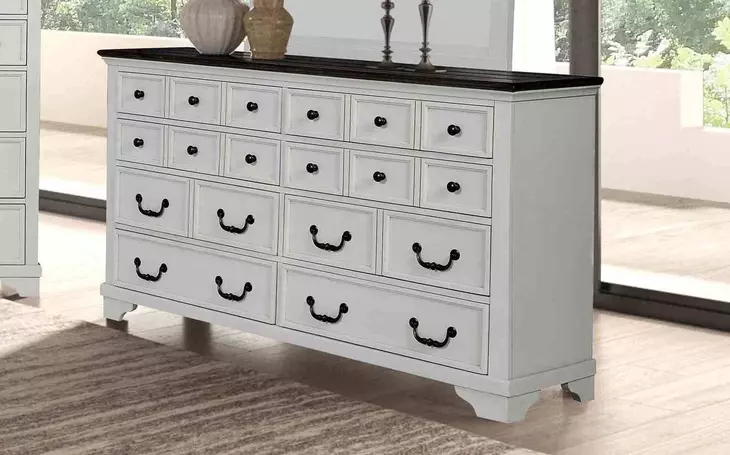 Hampstead White and Dark Brown 6 Drawer Dresser