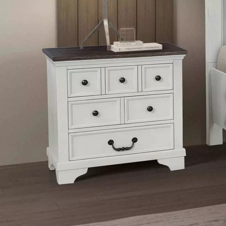 Hampstead White and Dark Brown 3 Drawer Nightstand with USB Charging