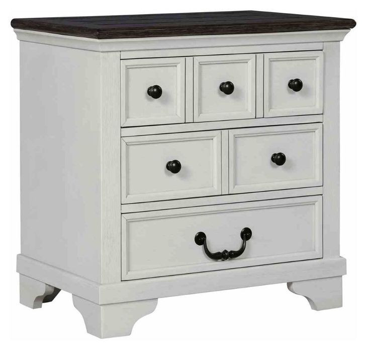 Hampstead White and Dark Brown 3 Drawer Nightstand with USB Charging