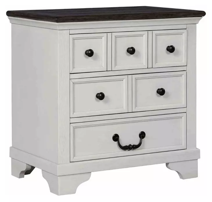 Hampstead White and Dark Brown 3 Drawer Nightstand with USB Charging