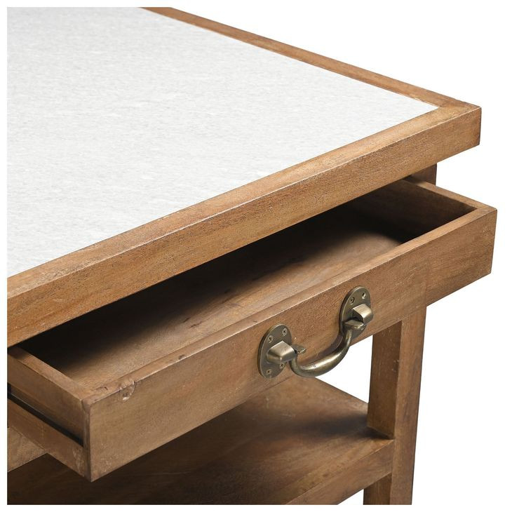 Delmar White and Natural 58" Rectangular Marble Top Kitchen Island