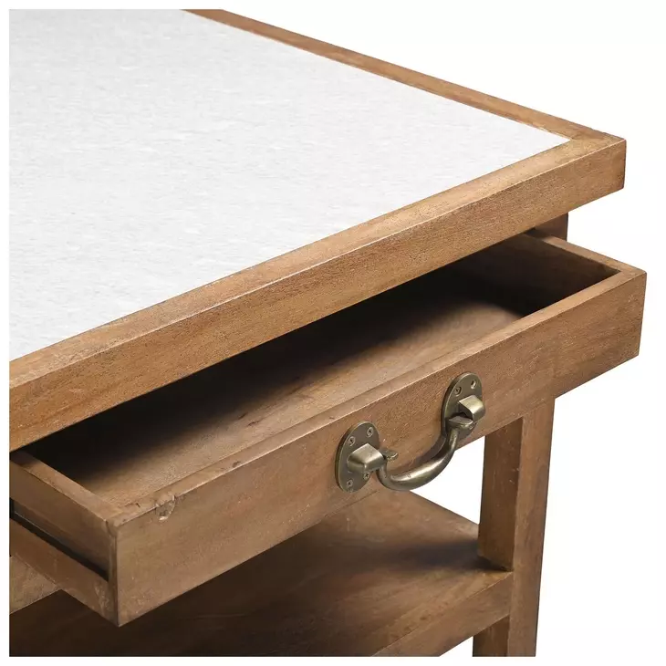 Delmar White and Natural 58" Rectangular Marble Top Kitchen Island