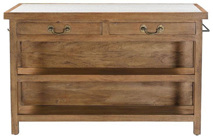 Delmar White and Natural 58" Rectangular Marble Top Kitchen Island