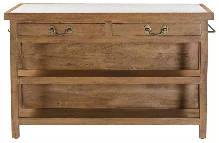 Delmar White and Natural 58" Rectangular Marble Top Kitchen Island