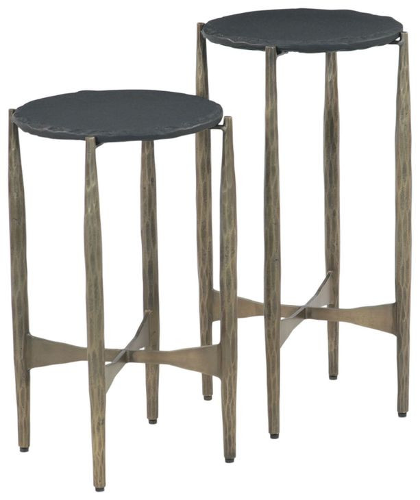 Odessa Antique Brass and Black Round Marble Top Nesting Side Table Set of 2