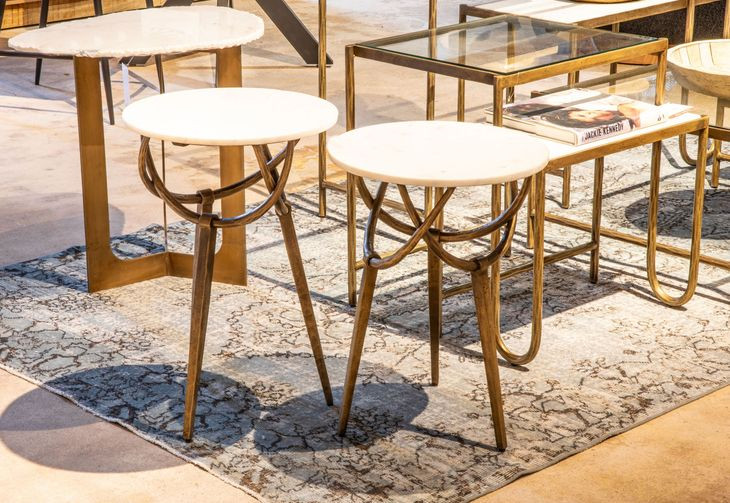 Odessa Antique Brass and White Round Marble Top Side Table Set of 2