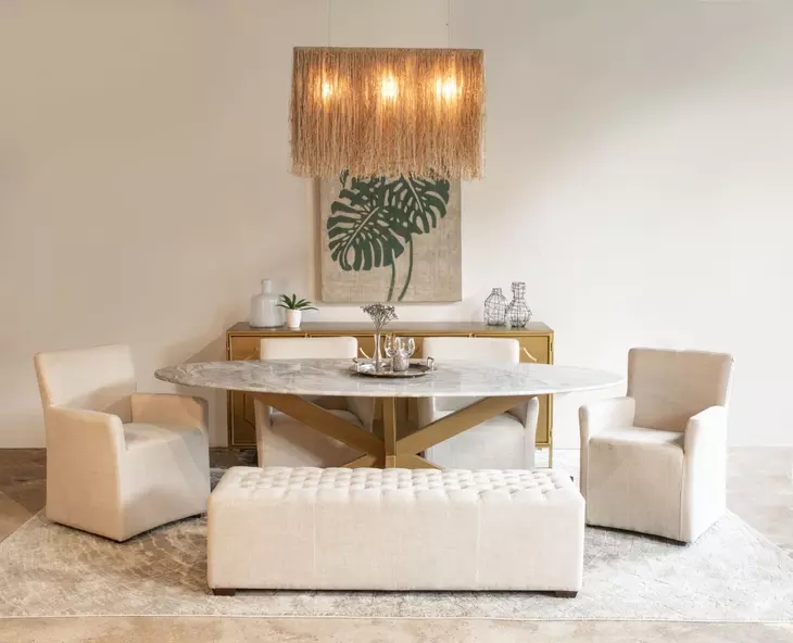 Pasadena Antique Gold 70" Oval Marble Top Dining Table