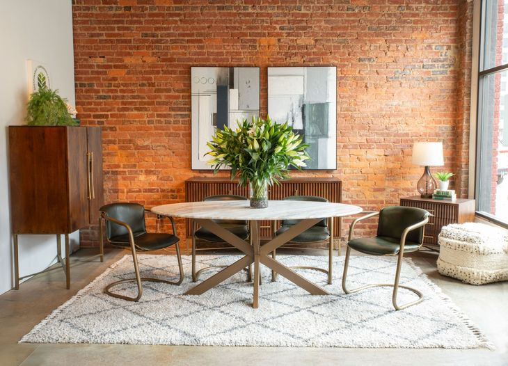 Pasadena Antique Gold 70" Oval Marble Top Dining Room Set