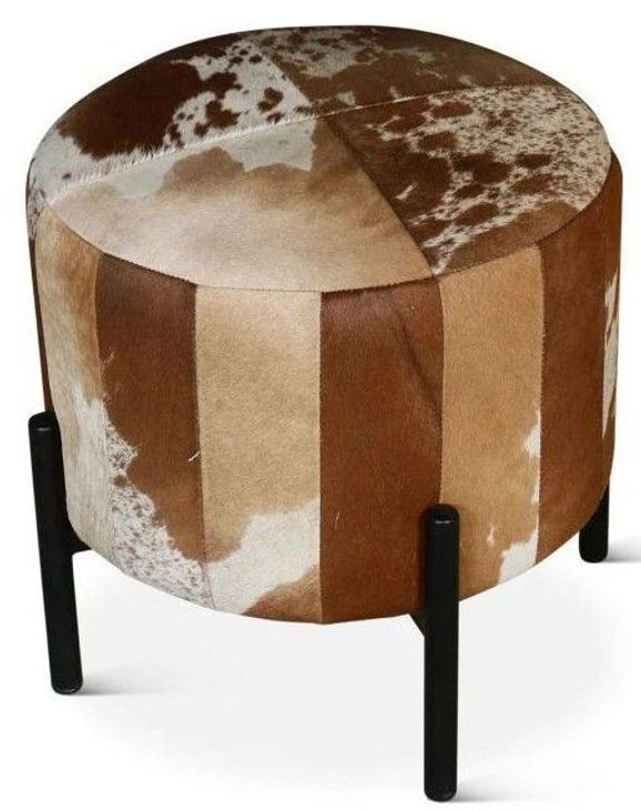 Charleston Brown Cowhide Leather Round Ottoman