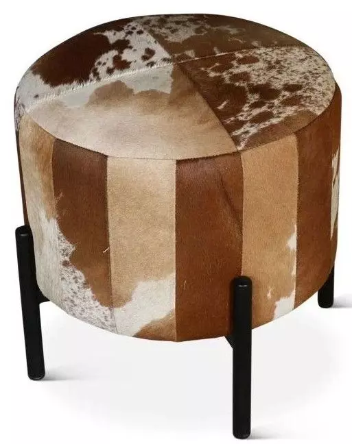 Charleston Brown Cowhide Leather Round Ottoman