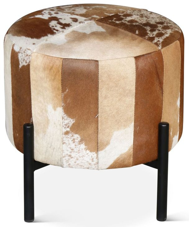 Charleston Brown Cowhide Leather Round Ottoman