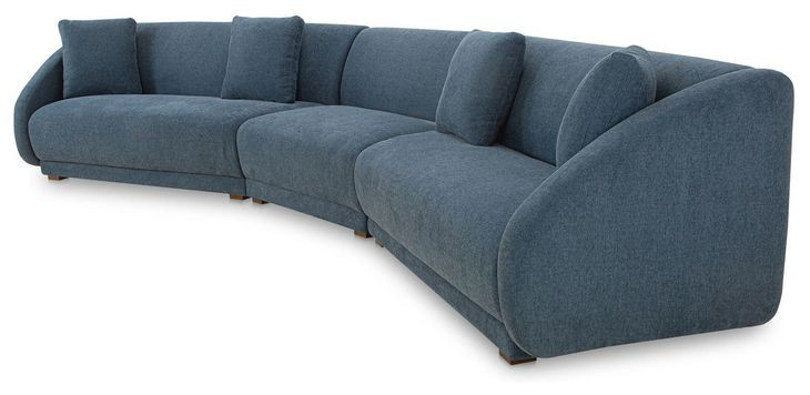 Fraser Deep Blue 3 Piece Modular Sectional with Slipper and Pillows