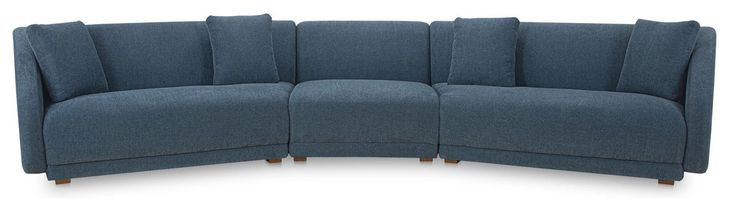 Fraser Deep Blue 3 Piece Modular Sectional with Slipper and Pillows