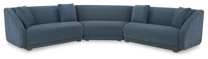 Fraser Deep Blue 3 Piece Modular Sectional with Wedge Slipper and Pillows