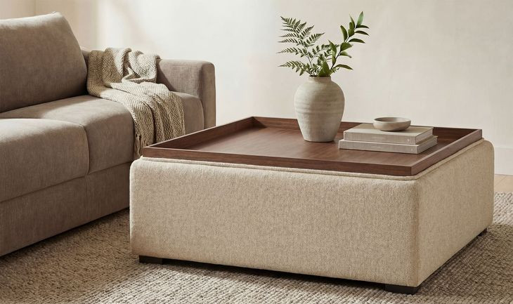 Montana Flecked Oat Upholstered Square Storage Ottoman