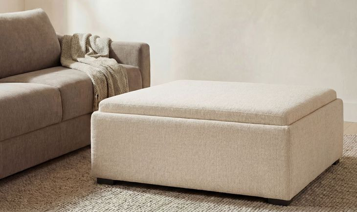 Montana Flecked Oat Upholstered Square Storage Ottoman