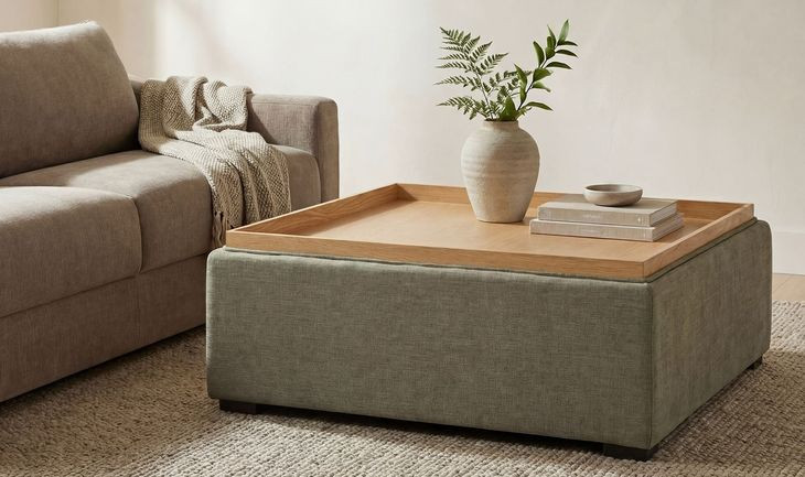 Montana Washed Green Upholstered Square Storage Ottoman