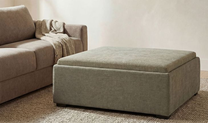 Montana Washed Green Upholstered Square Storage Ottoman