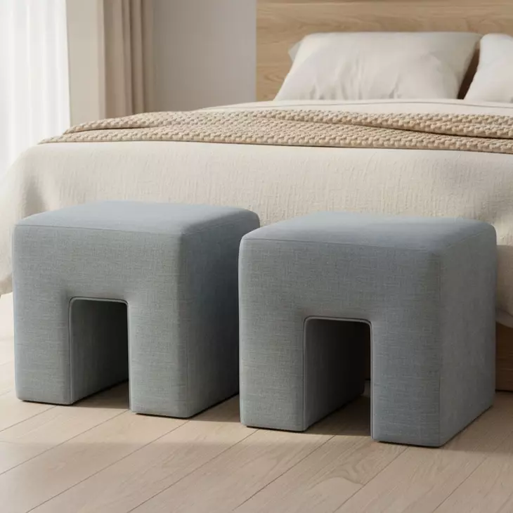 Aidy Light Blue Upholstered Stool