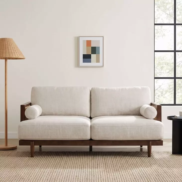 Alesund Beige And Walnut 65" Loveseat