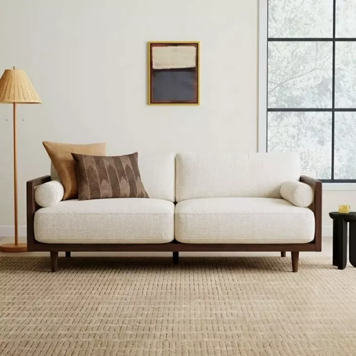 Alesund Beige And Walnut 87" Sofa