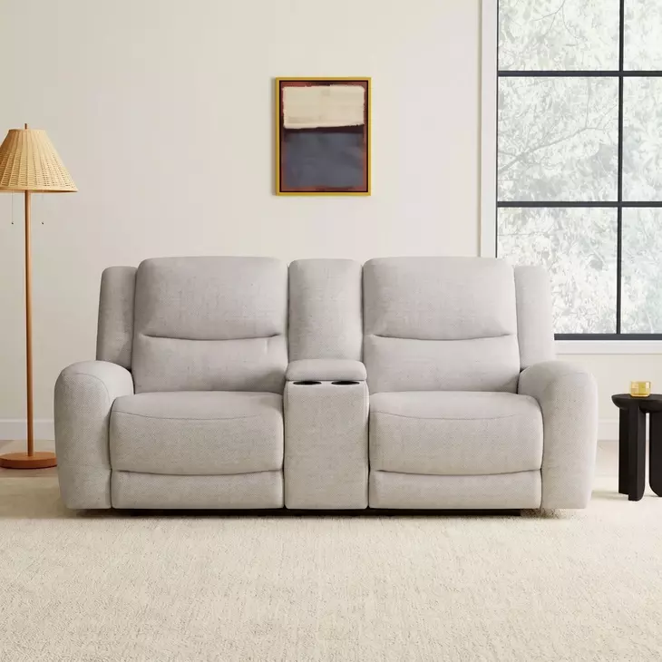 Giraldus Beige 79" Manual Reclining Loveseat with Console