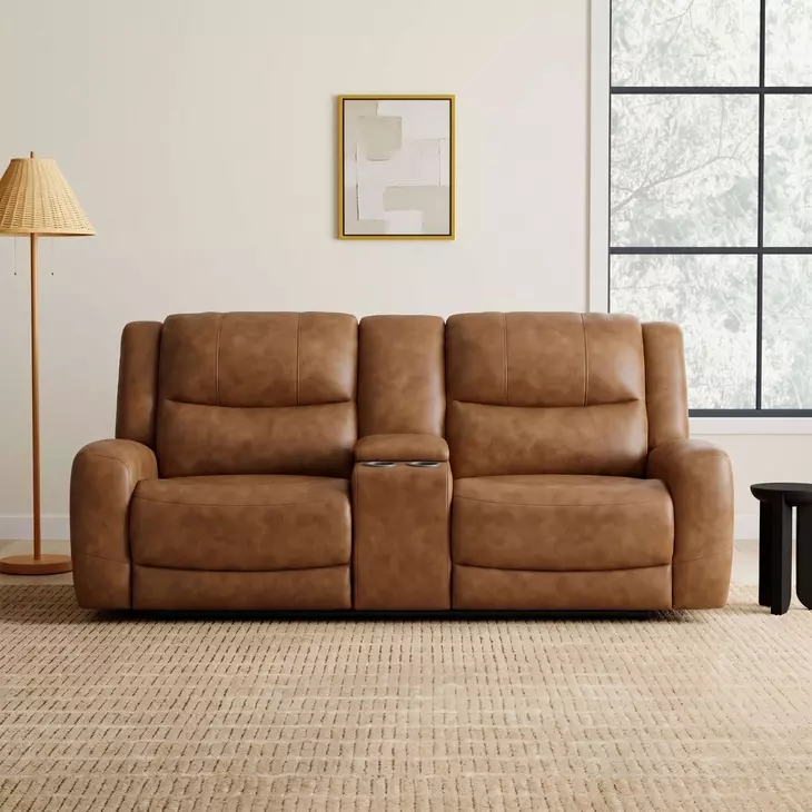 Leolinus Brown 79" Manual Reclining Loveseat with Console