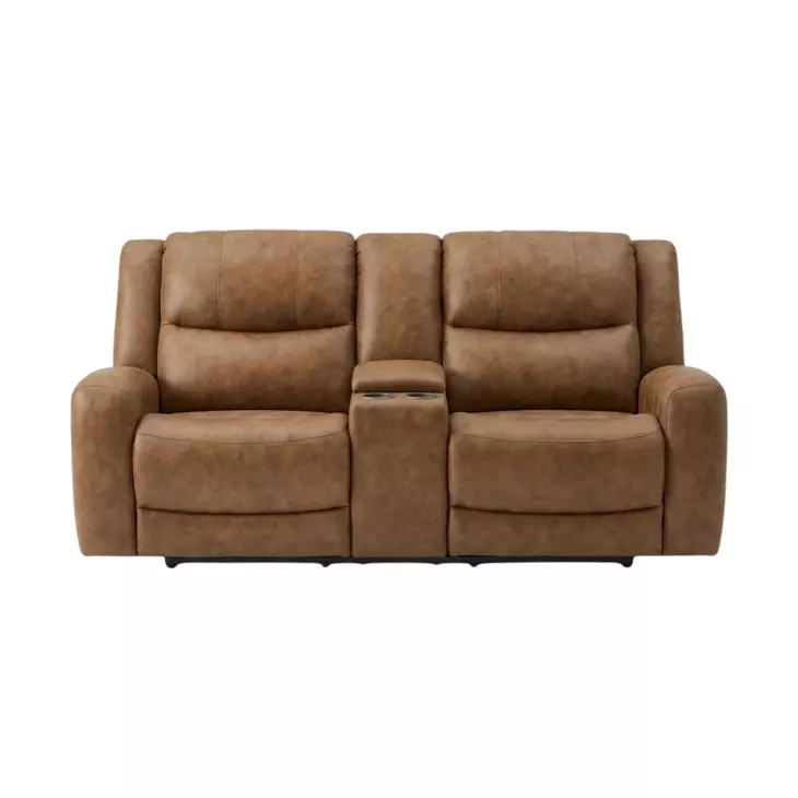 Leolinus Brown 79" Manual Reclining Loveseat with Console
