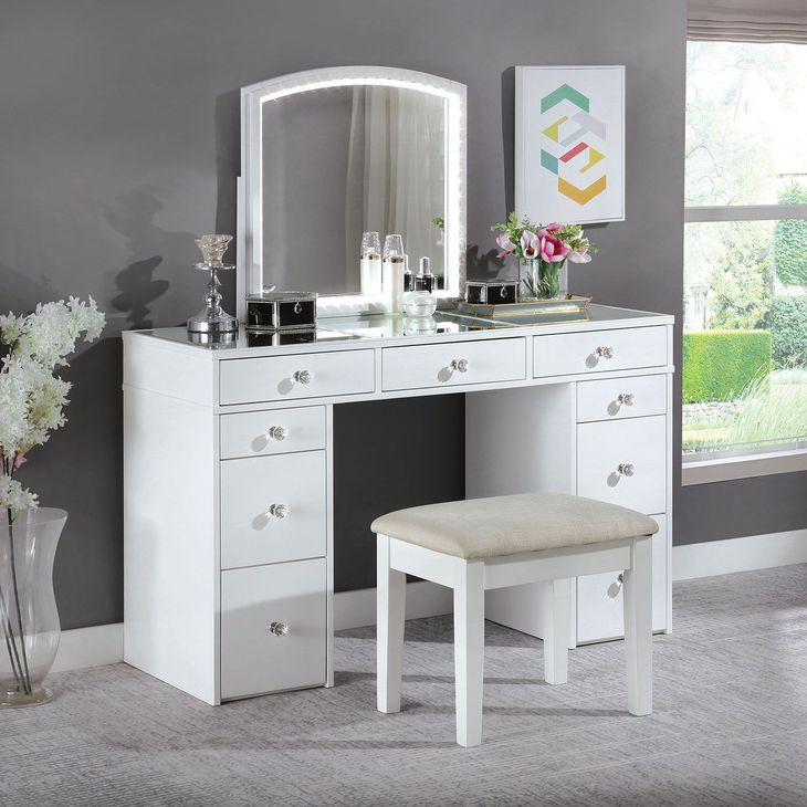 Louise White Vanity with Stool